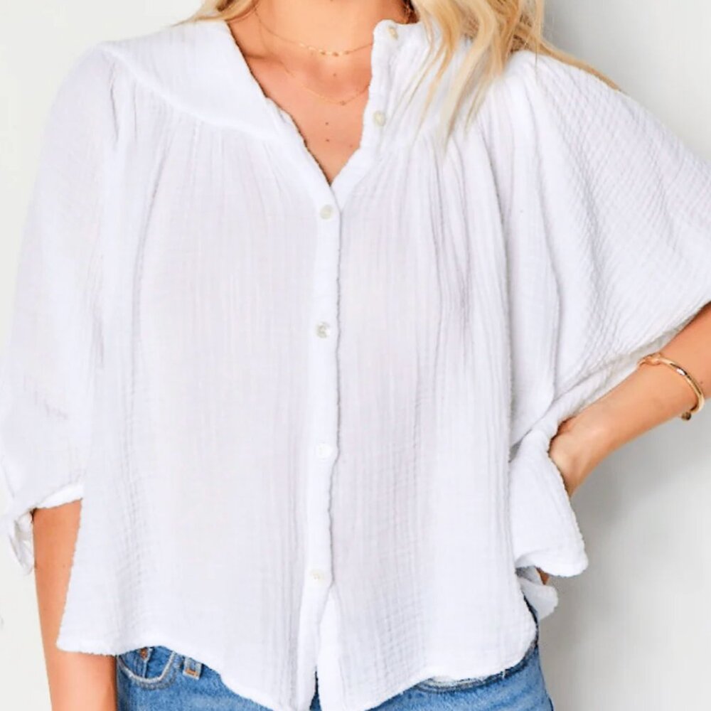 Félicité Short Sleeve Gauze Top - White